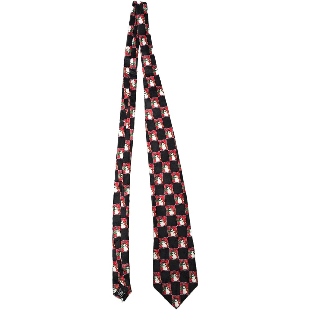 Hallmark Specialties Necktie Mens OS Black Red Snowman Silk Holiday Excellent